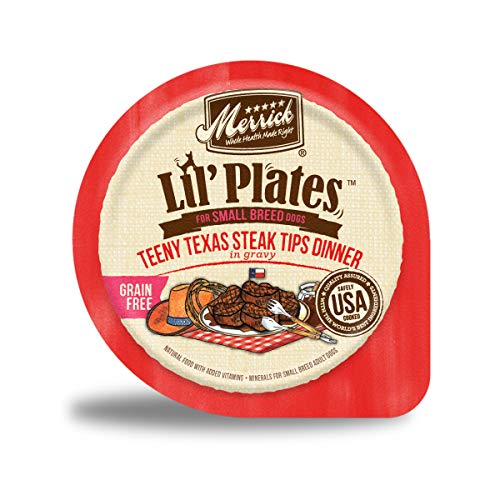  Merrick Lil' Plates Grain Free Small Dog Food, Teeny Texas Steak Tips Dinner Recipe, Wet Dog Food - (12) 3.5 Oz. Tubs