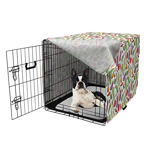  Ambesonne Vegetable Art Dog Crate Cover, Detailed Eggplant Cucumber With Onion And Garlic Food Ingredients Cartoon, Easy To Use Pet Kennel Cover For Medium Large Dogs, 22 Inch, Multicolor
