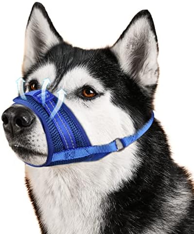  GoGoPaw Dog Muzzle Soft Air Mesh Muzzle For Large Dogs, Adjustable Pet Muzzle For Small Medium Dogs To Drink Freely, Breathable Reflective Muzzle For Dogs To Prevent Biting Barking(Blue,XL)