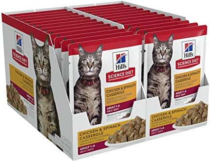  Hill's Science Diet Adult Wet Cat Food, Chicken & Spinach, 2.8 Oz. Pouch, 24-Pack