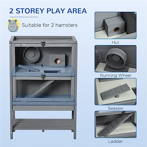  ACQUIRE Grey Wooden Hamster Cage, 2-Tier Small Animals Hutch, W/Storage Shelf, Tray, 23.5" L X 15.75" W X 35.5" H