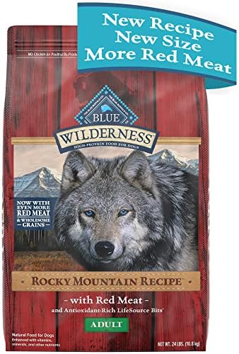  Blue Buffalo Wilderness Rocky Mountain Recipe High Protein Natural Adult Dry Dog Food, Red Meat With Grain 13 Lb Bag