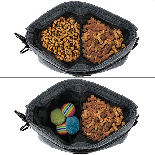  Viklluyr Dog Treat Pouch Bag With Magnetic Closure, 2 Zip Pockets, Dog Food Bag With Removable Inner Pocket, Padded Shoulder Strap, Perfect Food Bag For Agility Training - Including Carabiner