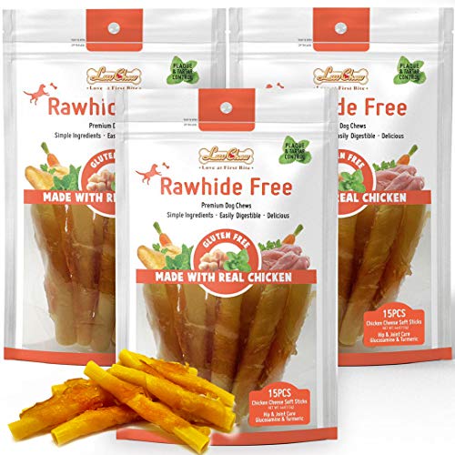  LuvChew Chicken Wrapped Dog Bone Treat Sticks With Turmeric, Easy To Digest, Non-Rawhide Soft Chicken Cheese Dog Chew Treats 15pcs/Pack (Medium 4.5" 15pcs/Pack X 3packs)