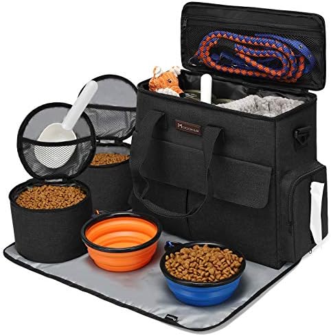  Airline Approved Dog Travel Bag With 2 Dog Treat Training Pouches, Dog Tote Organizer For Weekend Pet Travel Supplies & Accessories, 2 Collapsible Dog Bowls, 2 Travel Dog Food Container (Grey)