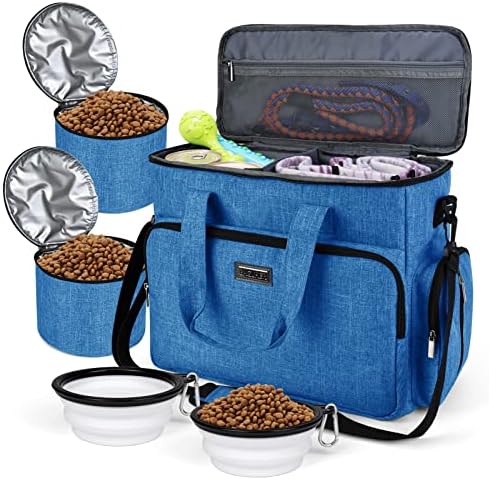  BAGLHER Dog Travel Bag, Airline Approved Pet Tote Organizer With Multi-Function Pockets,2X Food Storage Containers And 2X Collapsible Dog Bowls,Perfect Weekend Pet Travel Set For Dog, Cat Black