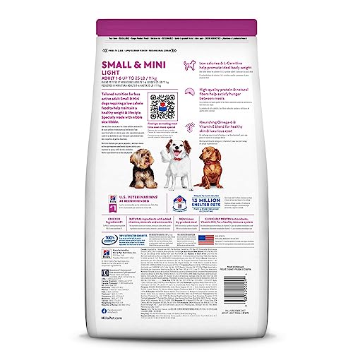  Hill's Science Diet Dry Dog Food, Adult, Light, Small Paws, Chicken Meal & Barley Recipe, 15.5 Lb. Bag