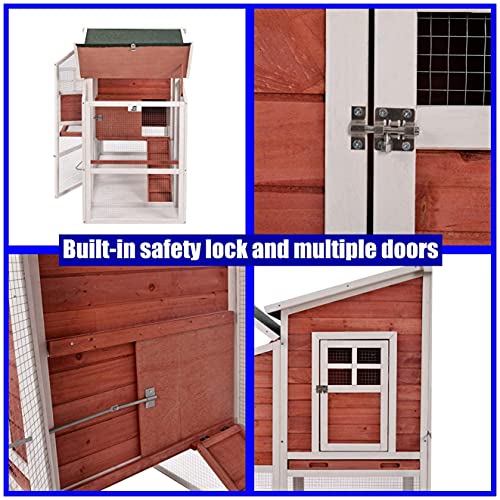  Tenouvos Higher Quality & Stronger Outdoor Chicken Coop, Large Solid Wooden Rabbit Hutch, Poultry Pet Cages, Small Animal House With Tray & Ramp & Heavy Duty Safety Net For Small Animal
