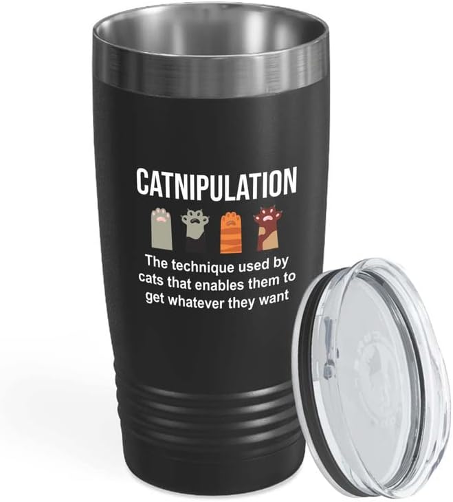  Flairy Land Cat Lady Black Tumbler 20oz - Catnipulation Defiition -Cat Themed Kitchenware Cat Parent Gift Cat Person Feline Mom Furkids Cat Sitter Cat Groomer Middle Aged Woman