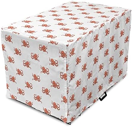  Lunarable Sea Animals Dog Crate Cover, Continuous Prawns Tasty Natural Seafood Pattern On Plain Backdrop, Easy To Use Pet Kennel Cover For Medium Large Dogs, 48 Inch, White And Burnt Sienna