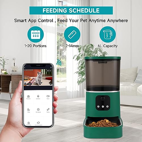  SUITHO Automatic Cat Food Dispenser,Automatic Dog Feeder, HD 1080P Video With Camera,2.4G WiFi Cat Food Timer Feeder, Customize Feeding Plan,6L Smart Pet Feeder For Cats And Dogs Green
