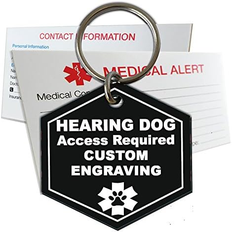  My Identity Doctor Hearing Service Dog Tag Custom Engraved Hexagon Plastic - Light Blue - Large