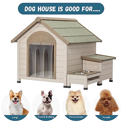 GENERIC Ervegurypets Outdoor Fir Wood Dog House With Large Terrace & Weatherproof For Small, Medium Dogs