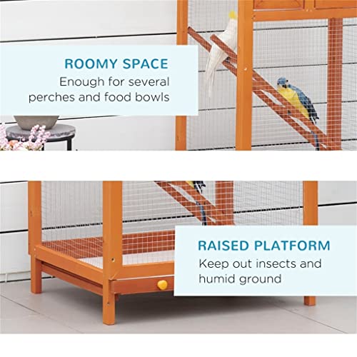  ACQUIRE 65" Outdoor Wooden Birdcage Aviary With Pull Out Tray 2 Doors, Orange 26.75" L X 24.75" W X 65" H