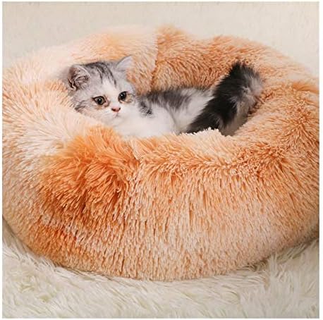  YangYan Kennel Round Pet Cat Bed Soft Plush Cat Dog House Matress Mat Winter Puppy Warm Nest Soft Pet Cat Sleeping House (Color : Grey, Size : 35cm)