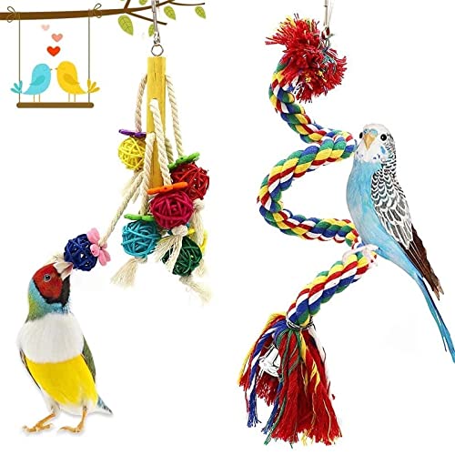  JYDQM 6pcs Parrot Parakeet Bird Toys Pet Accessories Hanging Bell Ladders Climbing Shaking Swing Toy Chewing Bite Rope Ball