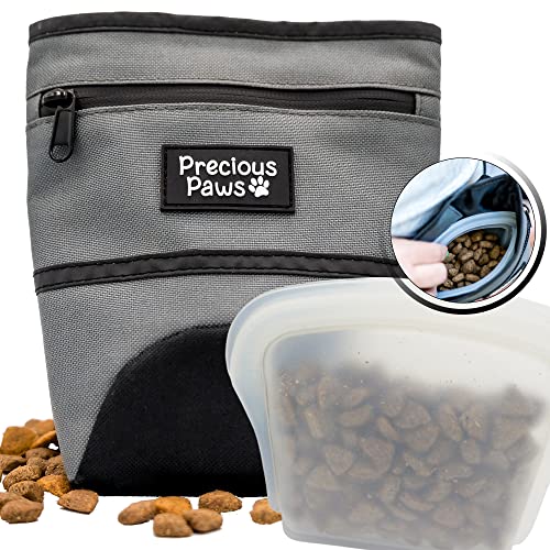  Precious Paws - Large Dog Treat Pouch For Training With 2 Pack Silicone Zipper Treat Bags - Great For Wet Or Dry Foods And Treats!