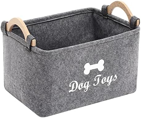  Morezi Felt Pet Toy Box And Dog Toy Box Storage Basket Chest Organizer - Perfect For Organizing Pet Toys, Blankets, Leashes And Food - Dog Toy - Dark Grey