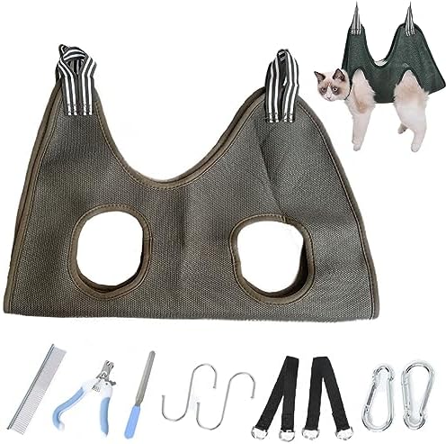  Alkyne Cuddles And Meow - Good Cat Hammock, Cuddlesmeow Cat&Dog Grooming Hammock, Pet Grooming Hammock Harness With Nail Clippers And Trimmer (Blue, S)