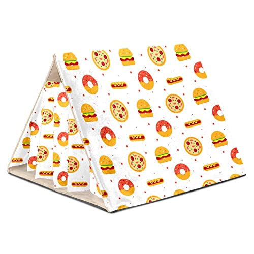  Y-DSIWX Guinea Pig Hideout House Bed, Burger Donut Hot Dog Pizza Flat Food Pattern Rabbit Cave, Squirrel Chinchilla Hamster Hedgehog Nest Cage