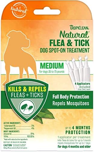  TropiClean Natural Flea & Tick Spot On Treatment For Medium Dogs 35 To 75 Lbs.