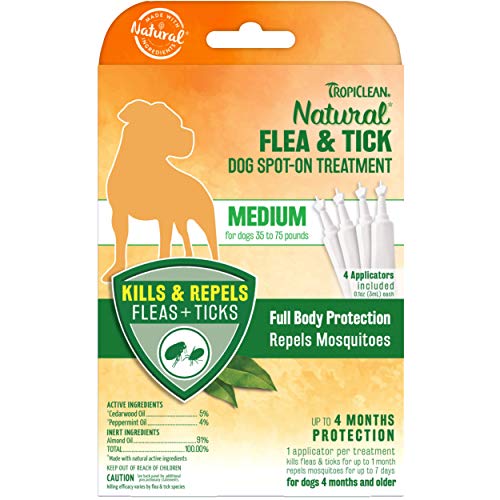  TropiClean Natural Flea & Tick Spot On Treatment For Medium Dogs 35 To 75 Lbs.