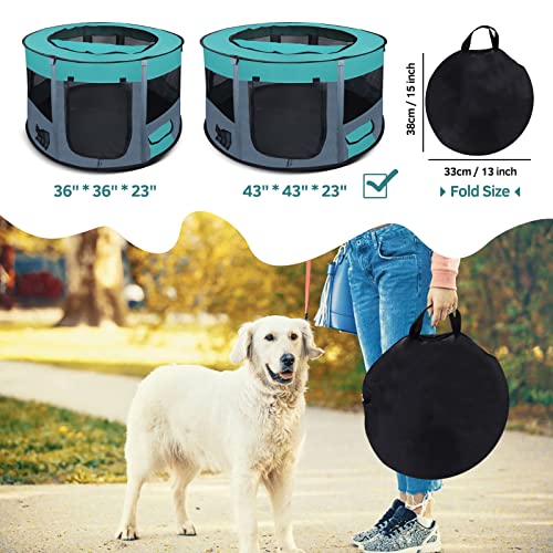  Foldable Playpen For Dogs, 44"*44"*23" Waterproof Portable Dog Cat Crate Pet Exercise Kennel Tent, Puppy Kitten Cage With Shade Cover, Indoor House Outdoor Travel Use For Dog, Cat, Rabbit, Green Large