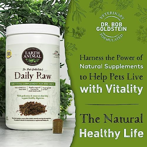  Earth Animal Daily Raw Cat Food & Raw Dog Food Topper - Complete Cat & Dog Vitamins Supplement, 1 Pound