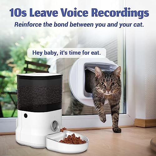  Automatic Cat Food Dispenser - Timed 1-6 Meals Daily Auto Pet Feeders For Dog & Cat With Voice Recorded Feeding Training, Clog-Free Design, Dual Power Supply (120"/3m Cord)
