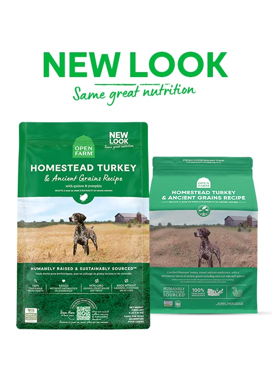  Open Farm Ancient Grains Dry Dog Food, Humanely Raised Meat Recipe With Wholesome Grains And No Artificial Flavors Or Preservatives (Homestead Turkey Ancient Grain, 4 Pound (Pack Of 1))