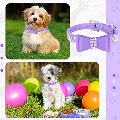  Gerrii 2 Pcs Pink Dog Cat Bowls And Small Puppy Collar Set For Cat And Dog, Pink Bling Cat Collars Rhinestones Stainless Steel Puppy Bowls Adjustable Bling Dog Collar (Light Purple, XS)