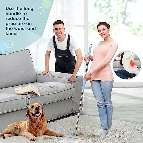  56’’ Pet Hair Remover Set With Metal Fabric Edge Design,Retractable Carpet Scraper Rake,180°Rotating Dog Shedding Cleaner Tool,Reusable Large And Small Pet Brush Broom,for Carpet,Couch,Car,Rug,Stairs