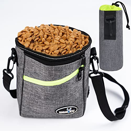  Wakytu Dog Treat Pouch With Water Bottle Bag, Large Pet Training Bag For Dogs Cats With Poop Bag Dispenser, Zippered Pocket, Metal Clip, Waist Belt, Shoulder Strap,Training Bag For Pets, 2.0 Grey-4L