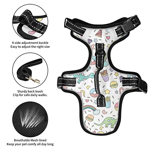  Cartoon Food Unicorn Dinosaur Dog Harness Adjustable Reflective Dogs Harness Soft Vest Harness For Dog Puppy Pets (with Drawcord)