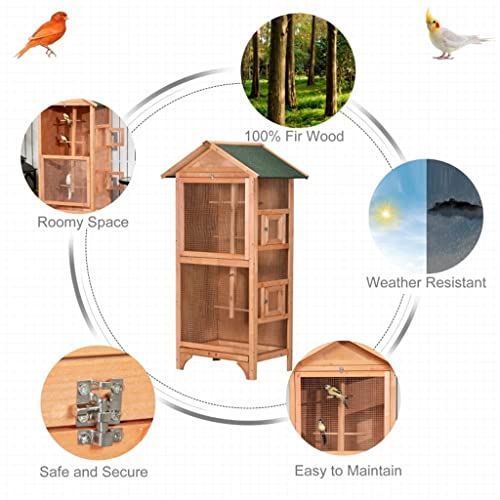  ACQUIRE Wooden Outdoor Bird Cage, Featuring A Large Play House With Removable Bottom Tray 4 Perch, Orange/Light Grey (Color : E, Size : As Shown)