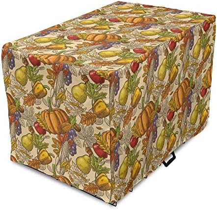  Lunarable Harvest Dog Crate Cover, Happy Thanksgiving Food Pumpkin Tomato Corn Pepper Maple Leaf Acorn Cooking Theme, Easy To Use Pet Kennel Cover For Small Dogs Puppies Kittens, 48 Inch, Multicolor