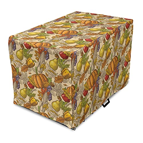  Lunarable Harvest Dog Crate Cover, Happy Thanksgiving Food Pumpkin Tomato Corn Pepper Maple Leaf Acorn Cooking Theme, Easy To Use Pet Kennel Cover For Small Dogs Puppies Kittens, 48 Inch, Multicolor