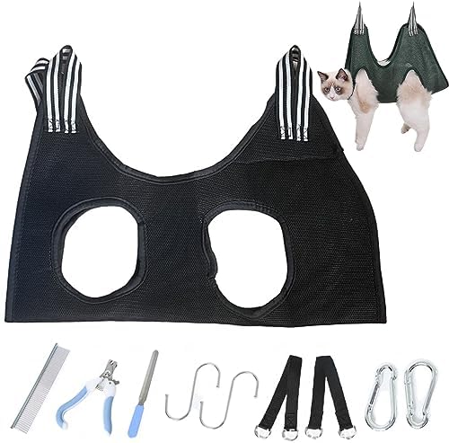  Alkyne Cuddles And Meow - Good Cat Hammock, Cuddlesmeow Cat&Dog Grooming Hammock, Pet Grooming Hammock Harness With Nail Clippers And Trimmer (Blue, S)
