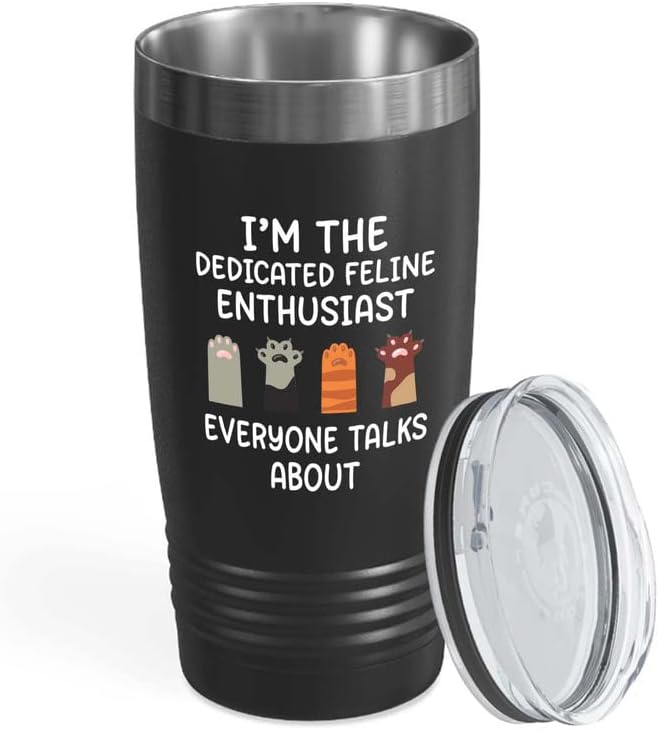 Flairy Land Cat Lady Black Tumbler 20oz - Passionate About Cats -Cat Themed Kitchenware Cat Parent Gift Cat Person Feline Mom Furkids Cat Sitter Cat Groomer Middle Aged Woman