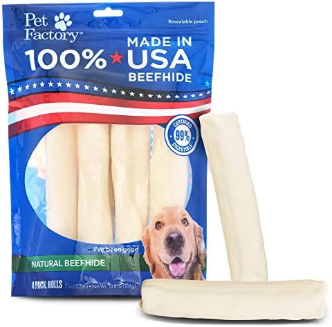  Pet Factory 100% Made In USA Beefhide 8" Rolls Dog Chew Treats - Beef & Chicken Flavor, 10 Count/1 Pack