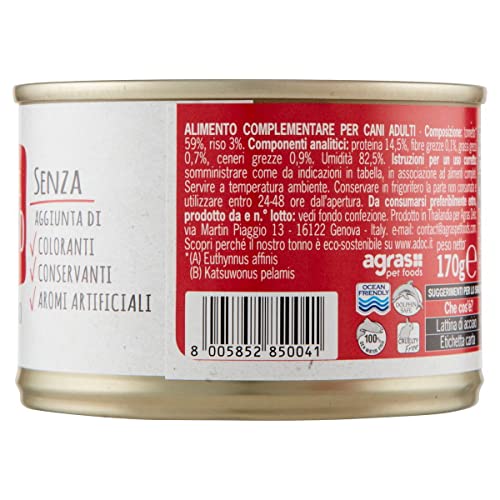  LQNQ ADoC Dog Cibo Umido Per Cani Mix 4 - Trancetti Di Tonnetto, Filetti Di Pollo, Anatra E Manzo - 24 Lattine Da 170gr