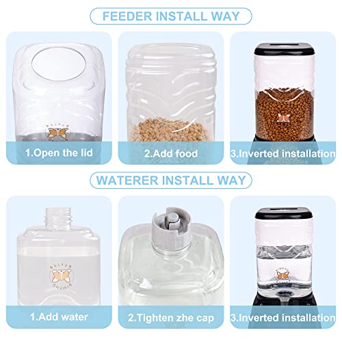  ELEVON Automatic Dog Cat Gravity Food And Water Dispenser Set With Pet Food Bowl For Small Large Pets Puppy Kitten Rabbit Large Capacity(Black)