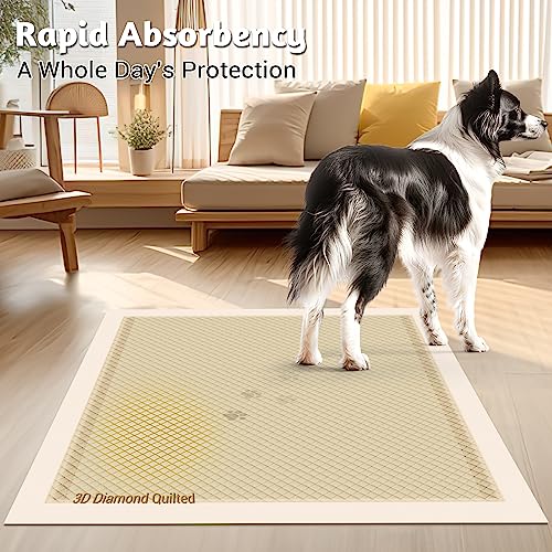  MIZOK Bamboo Dog Pads Odor Eliminating 30x36in XXL Dog Training Pads, 10 Cups Super Absorbent Leak-Proof Dog Pee Pads With Adhesive Tabs, Disposable Beige Color (30 Counts)