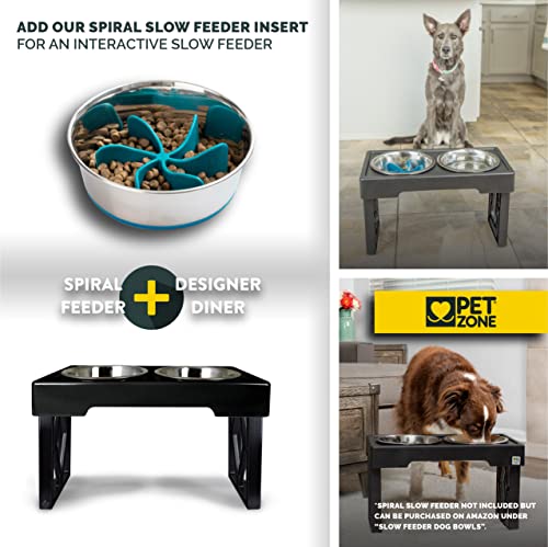  Pet Zone Designer Diner 3 Height Adjustable Dog Food Stand With 2 Stainless Steel Dog Bowls (7 Cup Capacity Each)