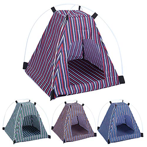  SONGBIRDTH Removable Washable Dog Cat Kennel Foldable Striped Pattern Cattery Pet Tent Nest,Breathable Cotton Blend,Removable Easy To Clean Yellow