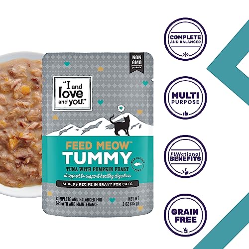  "I And Love And You" Feed Meow Wet Cat Food Toppers, Tummy Formula With Tuna And Pumpkin, Digestive Support, Grain Free, No Fillers, Prebiotics And Probiotics, 3oz (Pack Of 12)