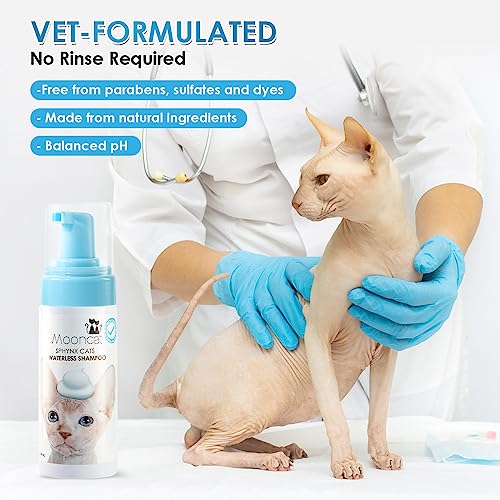  Mooncat Waterless Cat Shampoo, Licking Safe Dry Shampoo For Sphynx Cats, No Rinse Foam Cat Bath, Grooming For Cat, Kitten Sensitive Skin, Paraben Free, Oil Control, PH Balanced (5 Oz) Shampoo ONLY