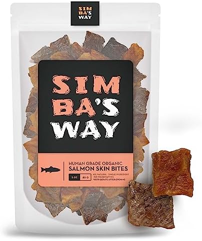  SIMBA'S WAY - Salmon Skin Bites Dog And Cat Treats, Organic Human Grade, Single Ingredient, All Natural, Grain-Free, No Preservatives, Made In The USA. [ 3 .oz ] [ 2 Pack ]