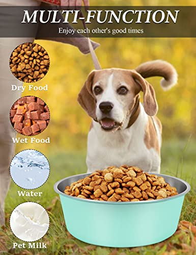  LIHONG Stainless Steel Dog Bowls, Non Slip Dog Bowls, Dog Food Water Bowls, Pet Bowls For Small Medium Large Dogs Cats, Metal Basic Bowls, Dishwasher Safe, Easy To Clean, Green