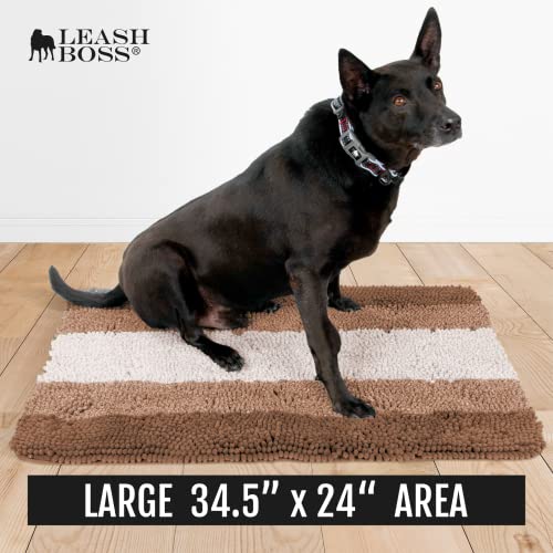  LeashBoss - Brown Bathroom Rugs, Extra Large Bathmat - Soft, Absorbent, Thick, Non-Slip Microfiber Bath Mat For Bathrooms, Showers, Tubs, And Doorways For Dogs Muddy Paws Machine Washable (34.5 X 24)